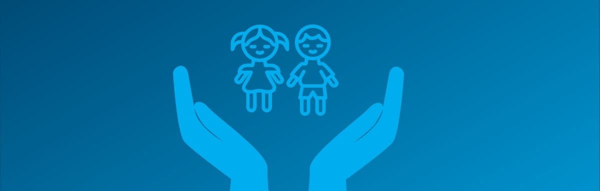 Illustration of two hands upturned holding two children safe