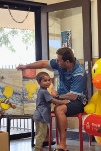 Kids at Warmun Early Learning Centre learn about the adventures of Dippy Duck
