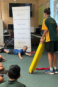 South Kalgoorlie Primary School students practising an aquatic rescue