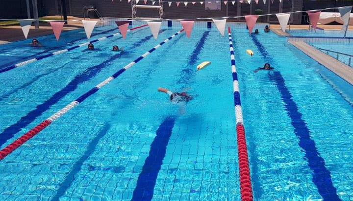Swim for fruit competition participants swimming laps