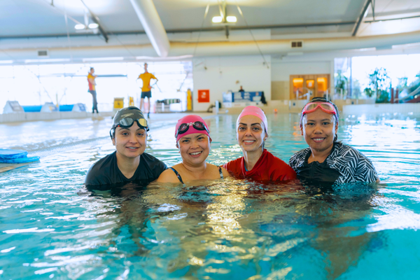 Royal Life Saving WA Swimming Instructor Atefeh Mahboob with one her classes