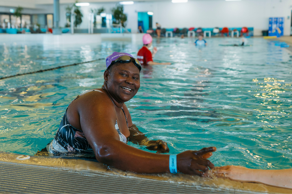 Linda Larbi in the pool at Goldfields Oasis during a swimming lesson
