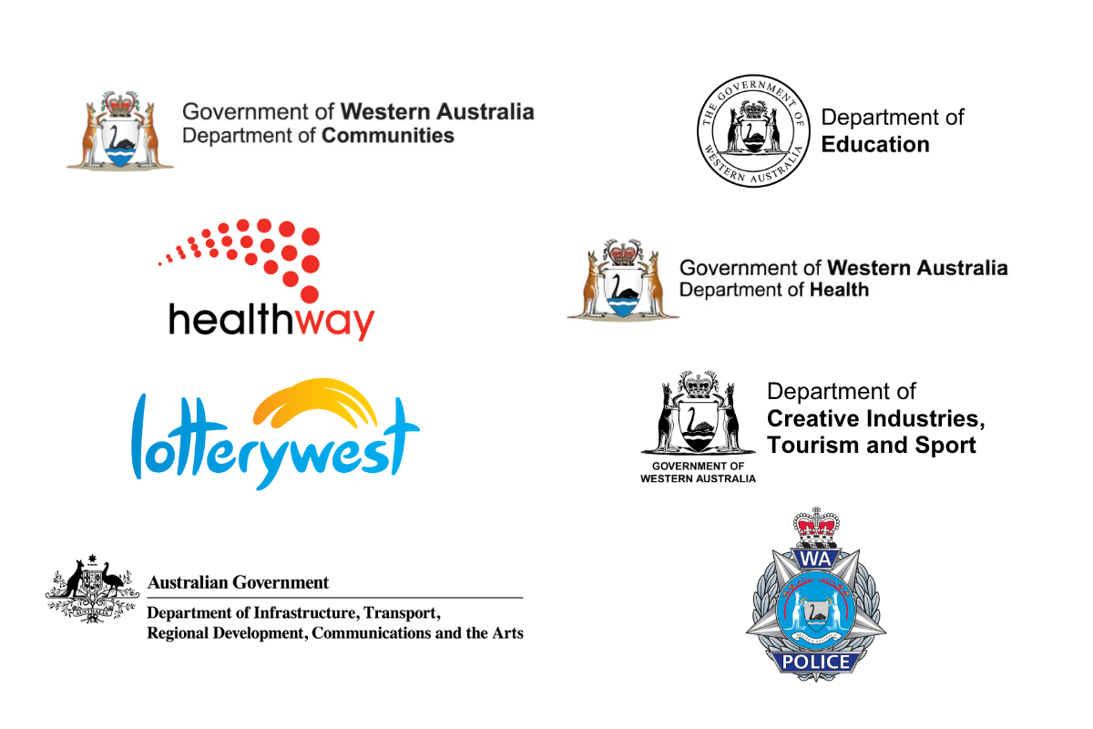 Our Program Partners: WA Department of Communities; WA Department of Education; Healthway; WA Department of Health; Lotterywest; WA Department of Creative Industries, Tourism and Sport; Australian Government Department of Infrastructure, Transport, Regional Development, Communications and the Arts; and WA Police