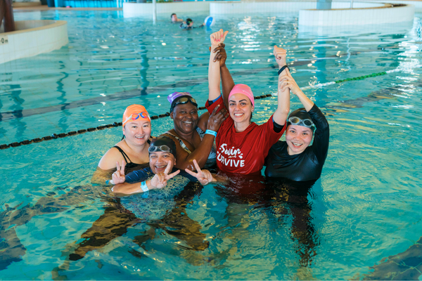 Royal Life Saving WA Swimming Instructor Atefeh Mahboob with one her classes