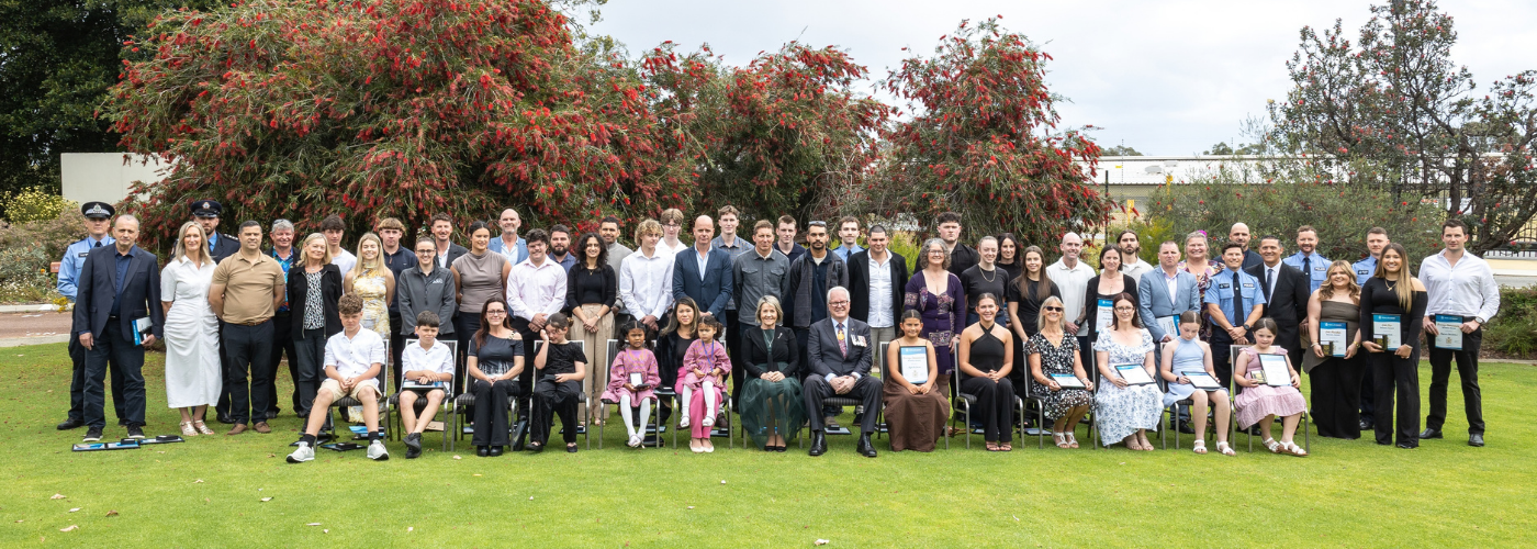 Full group of Bravery Award winners in Kings Park gardens