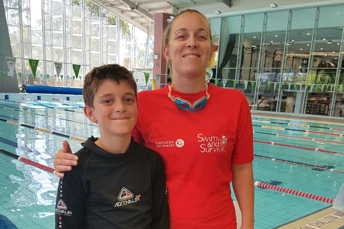 Kaedan pictured with his swim instructor, Mandy Deane Kaedan pictured with his swim instructor, Mandy Deane
