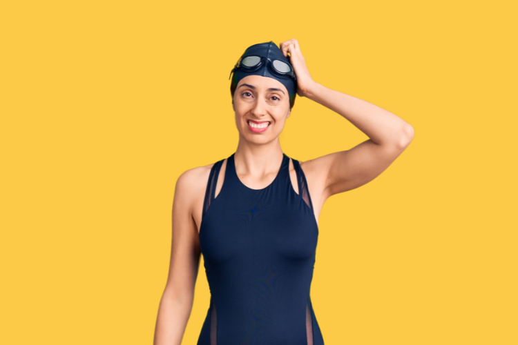 swimmer scratching head looking confused