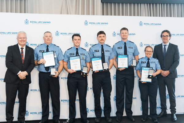 WAPOL Bravery Awards 2024_Gallery 3 Sergeant Michael Fisher, Constable Josh Oppelaar, Constable Bayley Mitchell, Constable Aaron Brown and Constable Louise Welch.