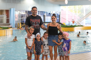 Swim and Survive Fund recipients Natalie, Kahn and their five children