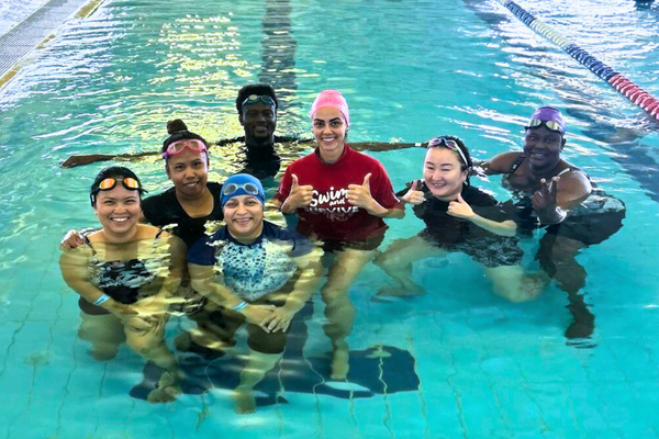 Royal Life Saving WA Swimming Instructor Atefeh Mahboob with one her classes