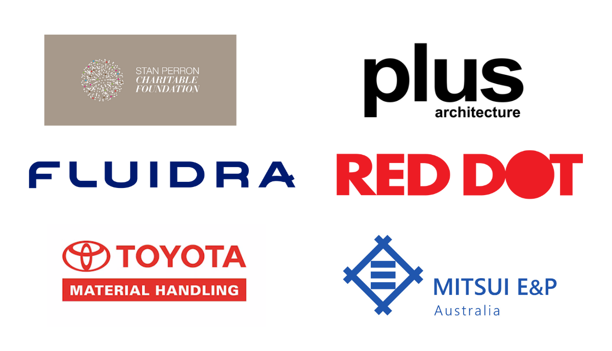 Our Corporate Partners: Stan Perron Foundation, Plus Architecture, Fluidra, RedDot, Toyota Material Handling, and Mitsui Beech Energy