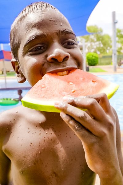 Child eating watermelon